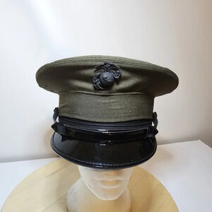 US Marine Corps Officer Dress Hat Olive Green size 7 USA MIlitary Black Hardware